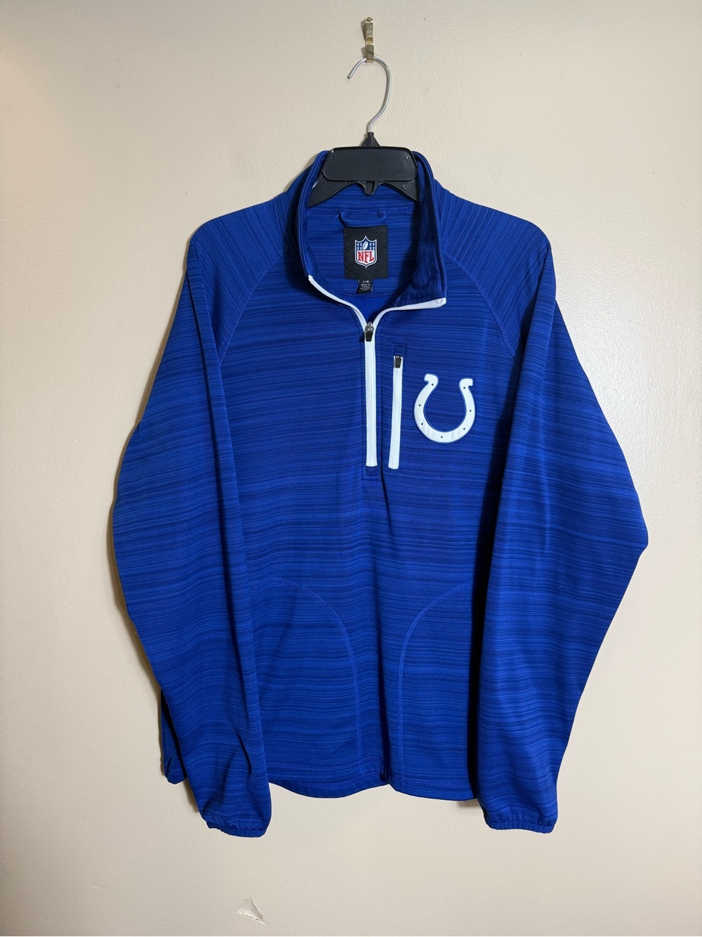 Indianapolis Colts NFL Quarter Zip Pullover Blue Fleece Lined Men’s Large